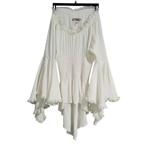 Vintage 90s Eternal Love Ruched Ruffle Off White Lace Rennaissance Top - XXL - Picture 2 of 7